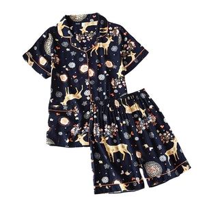 Ensemble de pyjama en coton à imprimé floral pour femmes, manches courtes, boutons sur le devant, shorts, vêtements de nuit d'été, style décontracté - Product Image 4