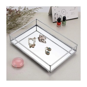 Rectangular Mirrored Storage Tray With Metal Frame Minimalist Design For Table Use - Product Image 4