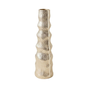Florero Moderno de Metal Dorado con Diseño Acanalado, Florero Decorativo Alto de Aluminio Martillado para Decoración de Hogar de Lujo y Bodas - Product Image 1