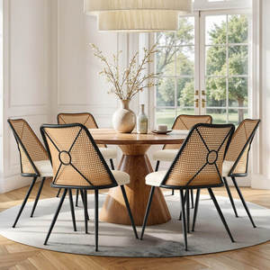 Ensemble de 2 chaises de salle à manger rembourrées avec dossier en rotin - Product Image 4