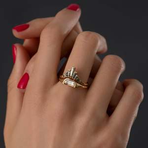 14k Gold Diamond Ring Emerald Cut prong Setting Minimalist Engagement Women's floral Style - Product Image 5
