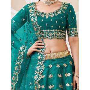 Deslumbrante verde azulado bordado trabajo arte seda dama de honor Lehenga Choli - Product Image 4