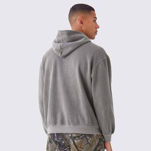 Sweat-shirt à capuche oversize en polaire pour homme, gris uni, coupe décontractée, avec poches, idéal pour l'automne - Product Image 4
