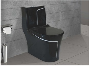 Inodoro de Cerámica Negra Brillante de Una Pieza, Montado en el Suelo, con Doble Descarga, Ecológico, Fácil de Limpiar, Diseño Moderno - Product Image 1