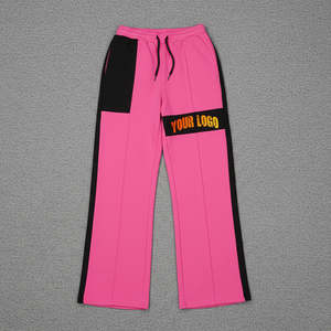 กางเกงวอร์มสีชมพูพื้นแบบโอเวอร์ไซส์สำหรับผู้หญิง รุ่นใหม่ล่าสุด ปรับแต่งผ้าได้ เอวยางยืด แต่งแถบสีดำ ระบายอากาศได้ดี - Product Image 1