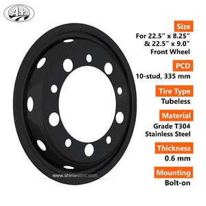 22.5X9/22.5X8.25 Enjoliveur de roue en acier inoxydable noir - Product Image 2