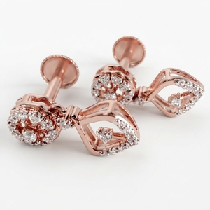 Round Lab Grown & Natural Diamond <b>Earrings</b> in 9K Rose Gold | 0.37 CT Women's <b>Fine</b> Jewelry - Product Image 3