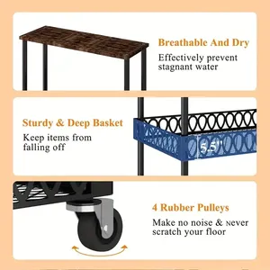 Estante de almacenamiento de cocina independiente marrón rústico de 4 niveles, estante para panadero para cafetería, estación de barra, soporte para horno microondas, organizador de cocina - Product Image 6