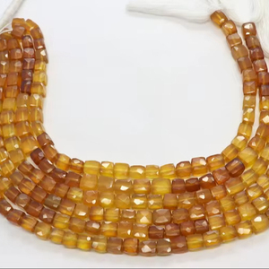 AAA Natural Rare Yellow Calcite Cube <b>Gemstone</b> Beads 5.5-6 MM Yellow Shaded Box Shape 8 Inch Faceted Square Calcite Beads Bulk - Product Image 1