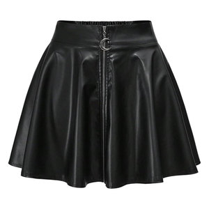 Minifaldas de cuero para mujer, estilo gótico, con cremallera, cintura baja, línea A, acampanadas, cortas y plisadas - Product Image 2