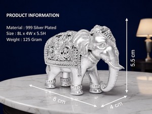 Idole en forme de trompe d'éléphant plaquée argent 999, 100% laiton, 8 x 4 x 5,5 cm, 125 g, Murti hindou traditionnel, décoration de maison, cadeau fait main - Product Image 2