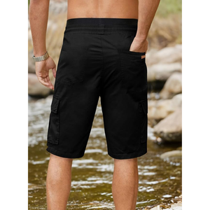 Shorts cargo décontractés multi-poches pour homme en denim bleu clair, coupe décontractée, coton délavé, taille haute, boutonnés - Product Image 5