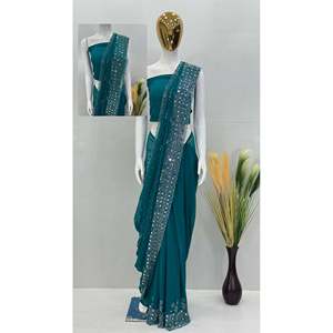 Hermoso Vestido de Noche, Sari con Trabajo de Espejo Real para Fiestas - Product Image 2