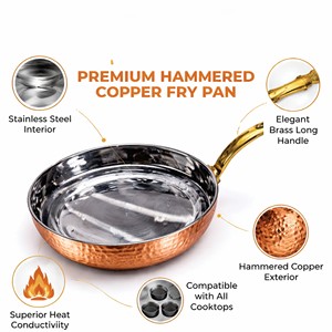 Hammered <b>Copper</b> Non-Stick Fry Pan Long <b>Handle</b> | Stainless Steel Interior Frying Pan Eco-Friendly Easy Clean Gas Cooker - Product Image 3
