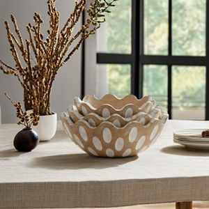 Handmade Durable Scalloped Wood Nesting <b>Bowls</b> Set Rustic <b>White</b> Polka Dot Decorative <b>Serving</b> <b>Bowl</b> Fruit Salad Home Decor - Product Image 1
