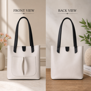 Sac fourre-tout élégant bicolore pour femme en cuir PU, sac à bandoulière avec poche avant, sac de transport décontracté pour le bureau et le shopping - Product Image 4