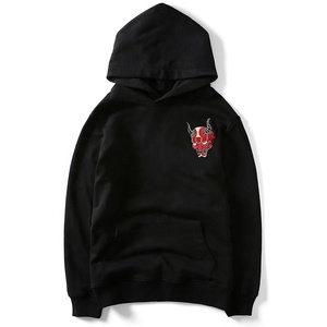 Sudadera con Capucha para Hombre, Negra, con Bordado de Dragón Japonés Rojo y Blanco, Estilo Otoñal, Corte Regular, Tejido de Algodón - Product Image 2