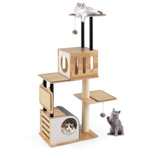 Torre Moderna Alta para Gatos con Bolas Colgantes y Alfombras de Sisal, Doble Condo, Árboles y Rascadores Premium para Gatos - Product Image 1