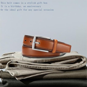 Cinturones Formales Elegantes al por Mayor 2026 para Hombre, de Cuero Genuino Marrón de Alta Calidad con Hebilla de Aleación, Logotipo Personalizado OEM, para Jeans Personalizados - Product Image 2