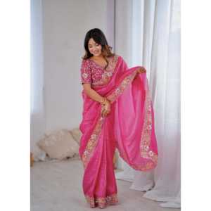 Sari de Seda de Diseño para Bodas con Bordado de Hilos y Lentejuelas - Product Image 5