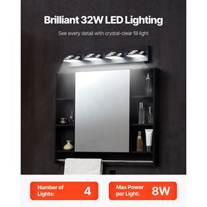 Moderna Lampada da Bagno a 4 Luci LED, 25,59 Pollici, Finitura Nera, Illuminazione da Parete per Bagno con Specchio Cromato IP44 Impermeabile - Product Image 2