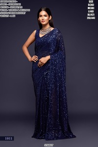 Sari en Georgette Vert Zariya - Sans plis, anti-humidité, idéal pour les fêtes d'hiver et les mariages traditionnels - Product Image 3