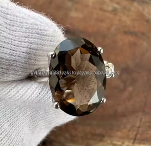 แหวนวินเทจสีเงินสเตอร์ลิงของ925เครื่องประดับควอตซ์แบบรมควันทำด้วยมือเครื่องประดับแหวนหมั้นชุบทอง - Product Image 5