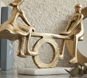 Metal Figurine Sculpture Two Seated Figures On See Saw Handmade Artistic Tabletop <b>Decor</b> Living Room Home <b>Decoration</b> <b>Table</b> Home - Product Image 3