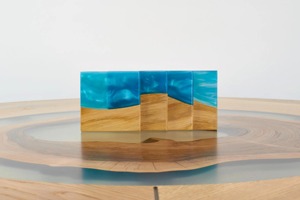 Premium Luxury Blue River Resin Wood Square Lightweight Eco-Friendly Non-Toxic Adjustable <b>Table</b> <b>Coaster</b> with Holder Model - Product Image 3