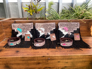 2024 nouveauté femmes usiné à la main en cuir Turquoise chapeau sacs à bandoulière et cuir usiné à la main poche ouverte porte-cartes ensembles - Product Image 3