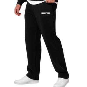 Customized <b>Men</b> Dual Logo <b>Trousers</b> Relaxed Straight Fit <b>Drawstring</b> Waist Open Hem Streetwear Pants OEM Apparel Factories Supplier - Product Image 3