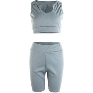 Conjunto Deportivo de 2 Piezas para Mujer, Sexy, Acanalado, Shorts de Yoga, Informal, Otoño, 100% Algodón, Secado Rápido, Ligero, con Bolsillos Laterales - Product Image 1