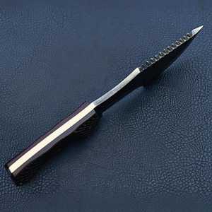 Cuchillo de Caza de Acero al Carbono con Hoja de Punta Caída y Borde Dentado, Mango de Cuero, Cuchillo de Supervivencia de Grado Industrial para Exteriores - Product Image 3