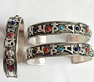 Tibetan Buddhist Peace Mantra White <b>Metal</b> Cuff Bangle Men's Religious Gift Alloy Antique Copper Plated - Product Image 1