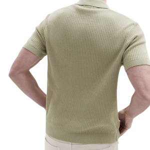 Polo de punto ondulado verde hoja para hombre, manga corta, 100% algodón, corte ajustado, informal, transpirable, para verano, venta al por mayor - Product Image 3