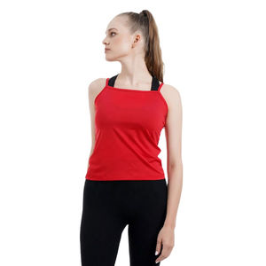 Top sin mangas para mujer, color rojo claro, cuello barco, mezcla de algodón y poliéster, camisa informal, proveedor de ropa de verano para mujer, marca privada OEM - Product Image 2