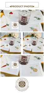 Servilleta de lino blanca con bordado de frutas tropicales, colores juguetes que aportan un toque fresco de verano a tu mesa. - Product Image 3