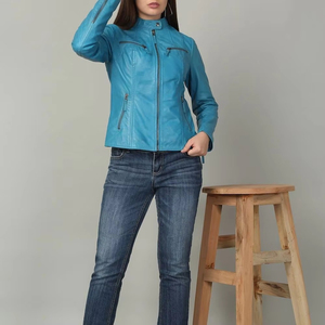 Chaqueta de cuero para mujer, diseño único y popular, chaqueta de cuero sólida para mujeres y niñas, diseño OEM con logotipo. - Product Image 2