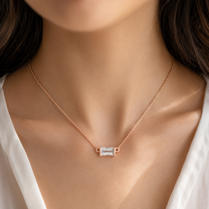 10K Rose Gold Lab Grown Diamond Tapered Baguette Cut Pendant Necklace Gold Unisex Minimalist Everyday Wear Anniversary Jewelry - Product Image 1