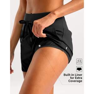 2025 Short de course athlétique taille haute pour femme Short d'entraînement actif à séchage rapide avec poches Taille M Noir - Product Image 4