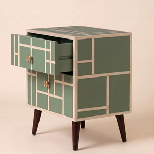 Modern Resin Inlay Nightstand <b>Bedside</b> <b>Table</b> Two Drawer Storage Cabinet for Bedroom Home Decor Furniture - Product Image 5