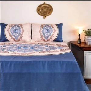 <b>Royal</b> <b>Blue</b> And Peach Printed Bedsheet Set With Elegant Floral Mandala Pattern Luxury Bedroom <b>Bedding</b> Decor - Product Image 3