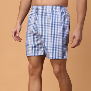 Shorts en coton à carreaux bleus et blancs pour hommes, taille élastique, décontractés, respirants, en tissu Oxford, longueur courte - Product Image 5