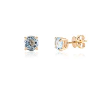 14K White Gold Round Blue Topaz Prong Set Solitaire Stud Earrings - Product Image 5