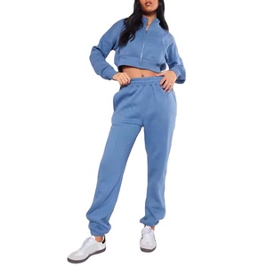 Ropa informal para mujer: conjunto de 2 piezas con logotipo personalizado, Sudadera corta con capucha y pantalones de chándal para correr, sudadera lisa de felpa francesa - Product Image 6