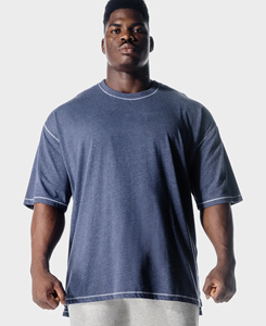 Camiseta de Yoga y Fitness de Manga Corta para Hombre, Hecha a Medida, Holgada, Cuello Redondo, Color Liso, 100% Algodón Teñido, Estilo Sencillo, MOQ Bajo - Product Image 2