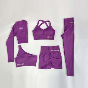 Ensemble de sport sans couture pour homme : haut court, brassière de sport, short, leggings, tenue de fitness assortie à manches longues pour la gym et le yoga - Product Image 1