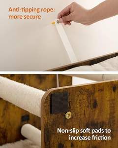 Arbre à chat moderne à 3 niveaux en bois massif avec deux poteaux à gratter en sisal de 50 cm, meuble pour chat d'intérieur durable - Product Image 5