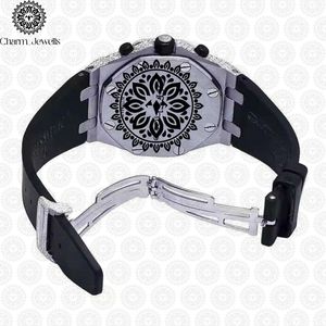 Charm Jewells Luxury Stainless Steel <b>Watch</b> 44mm Analog Quartz Polygon Dial Men Fashion Tachymeter Rubber Band - Product Image 3