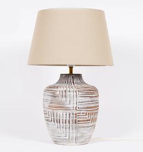 Ceramic <b>Table</b> <b>Lamp</b> With Geometric Pattern Gray <b>Base</b> Orange Fabric Shade Home Decoration Durable Design - Product Image 3